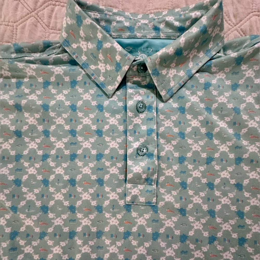 Straight Down Men’s Floral Golf Polo Blue Orange Large short sleeve - Picture 6 of 14